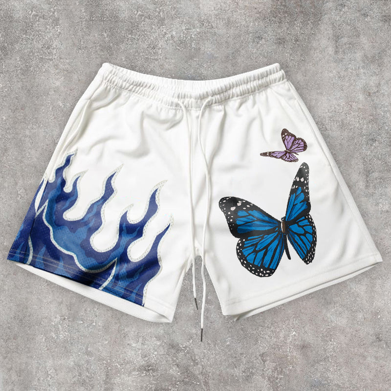 Tide brand flame butterfly print street shorts