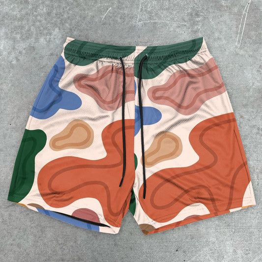 Trendy brand contrast print mesh shorts