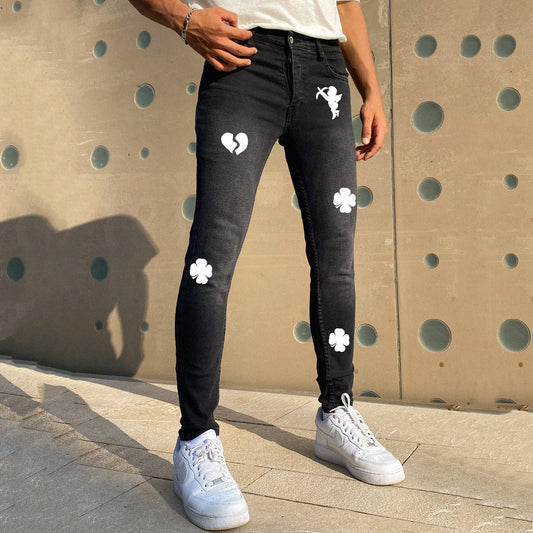 Casual Plum Print Skinny Jeans