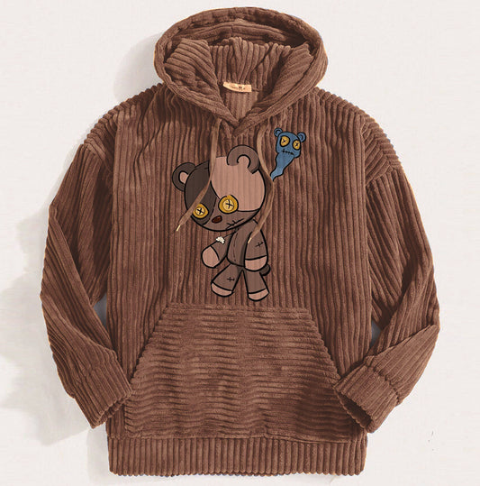 Casual Vintage Bear Corduroy Hoodie