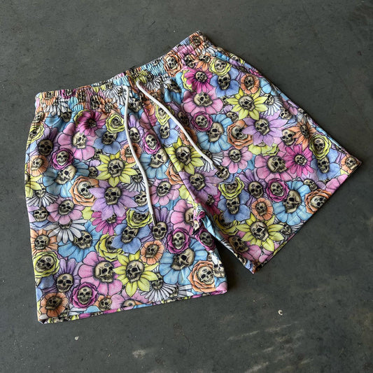 Trendy Vintage Skull Print Shorts