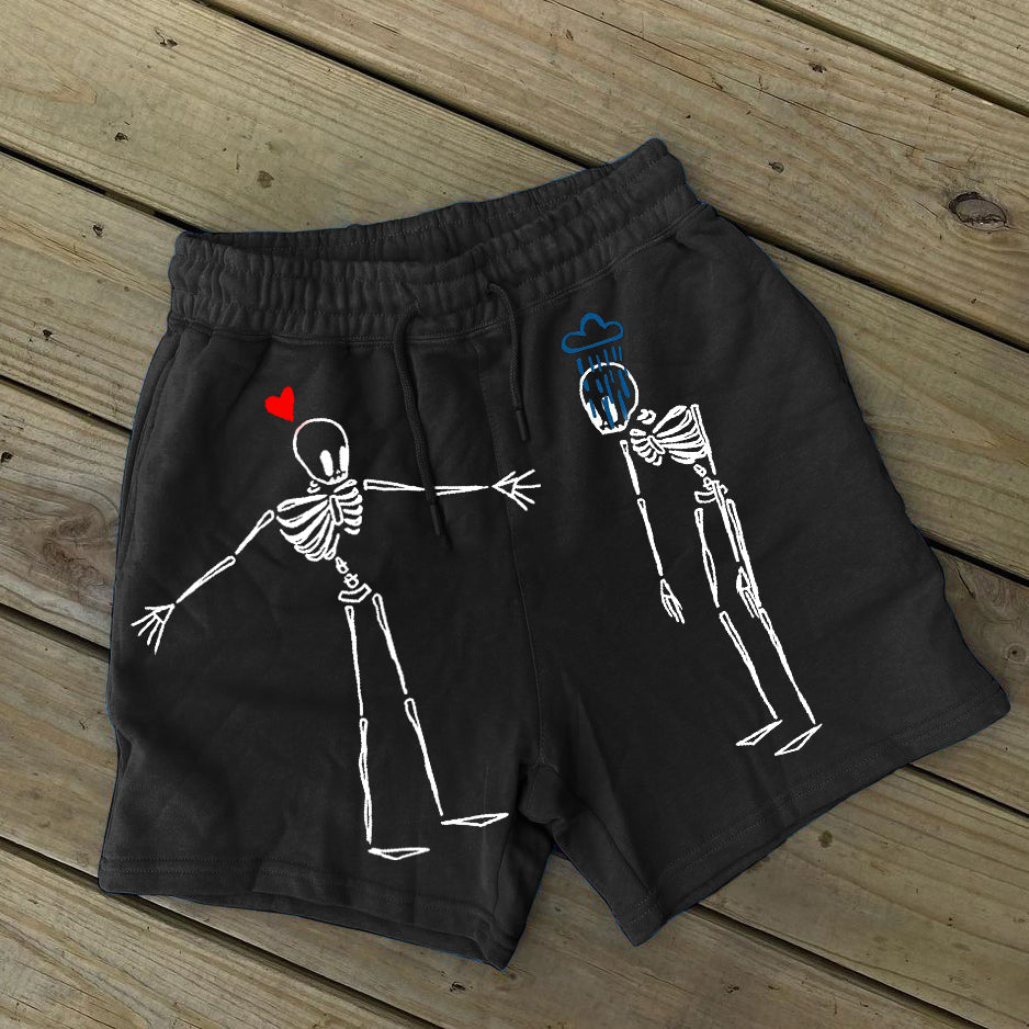 Funny Skull Pattern Casual Sports Shorts