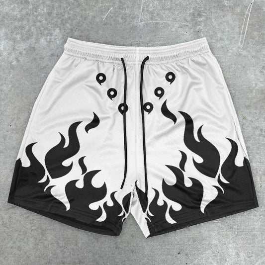 vintage flame print street shorts