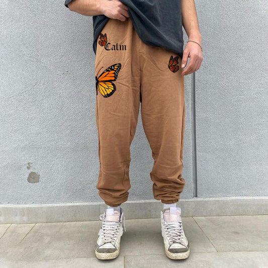 Butterfly Print Elastic Sweatpants