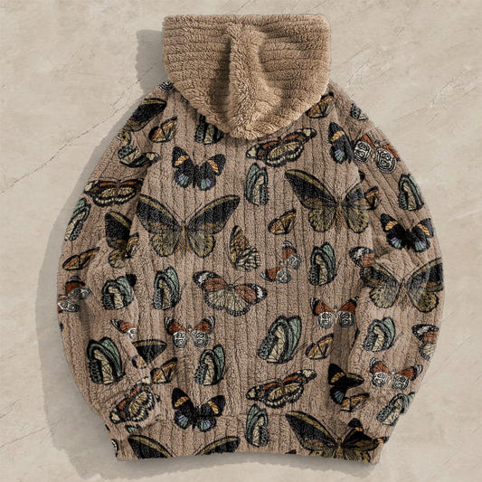 Vintage Butterfly Print Trendy Corduroy Hoodies