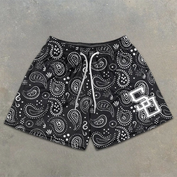 Paisley All Over Graphic Print Elastic Shorts