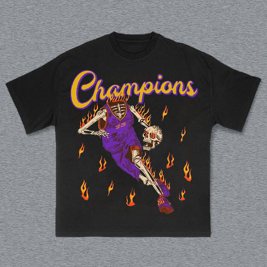 Personalized Basketball Champions Print T-Shirt