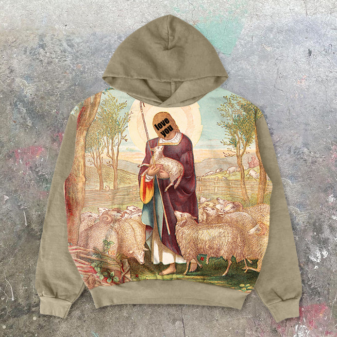 Vintage Jesus Print Street Hoodies