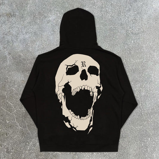 Street Style Skull Print Casual Loose Hoodie