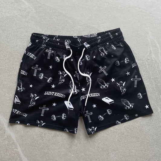 Casual Mixed Print Mesh Shorts