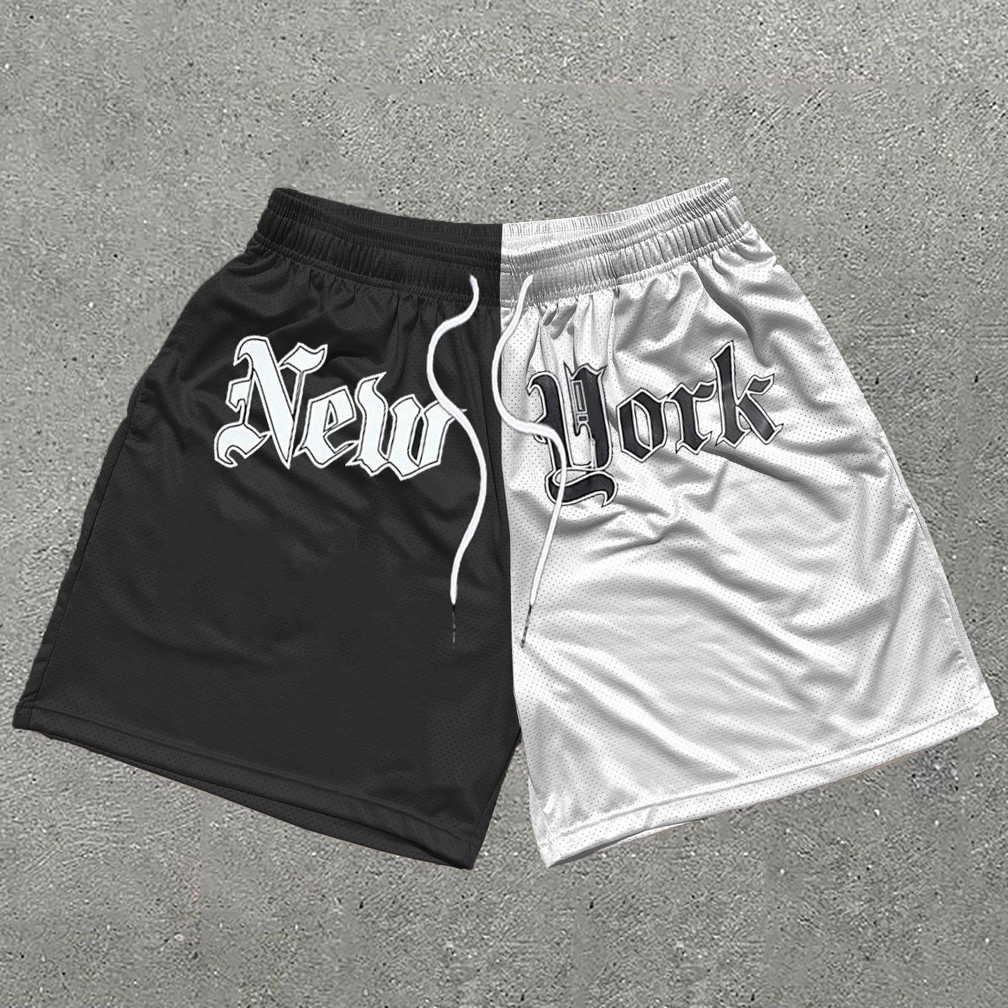 New York Print Stitching Mesh Shorts