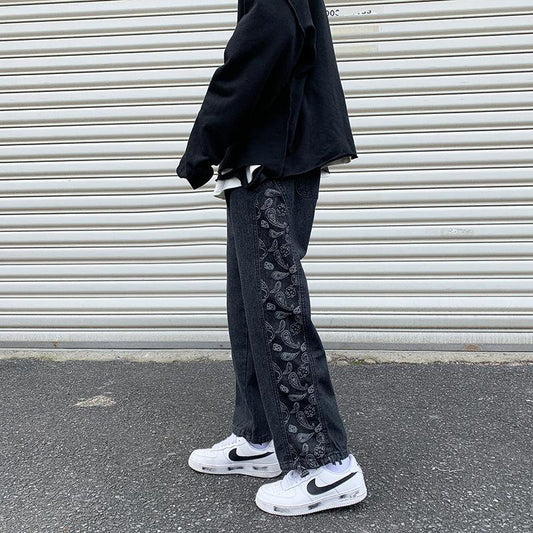 Denim trousers loose straight-leg street casual pants