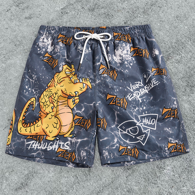 cartoon crocodile print board shorts