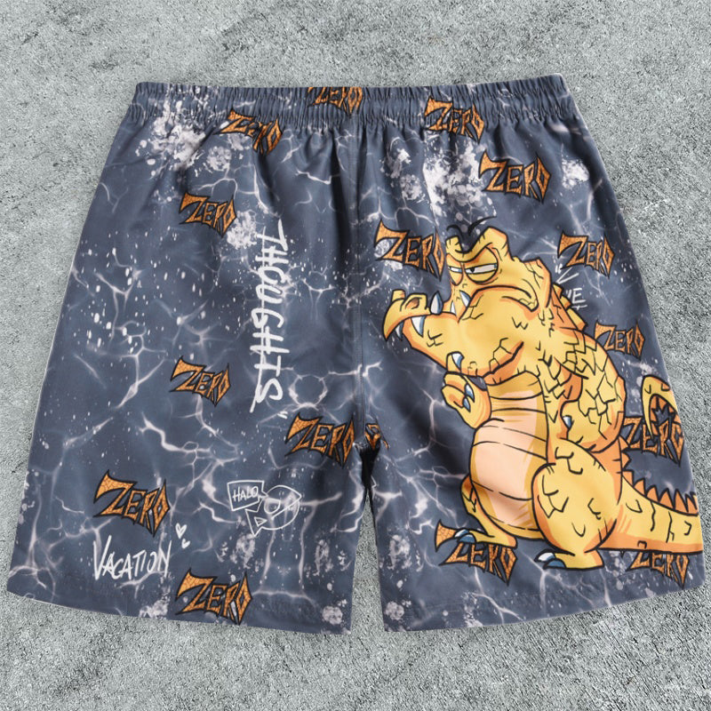 cartoon crocodile print board shorts