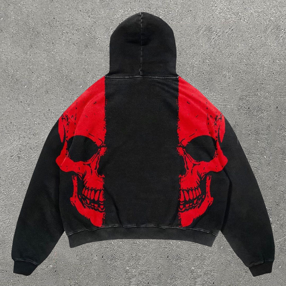 Skull Print Long Sleeve Hoodie