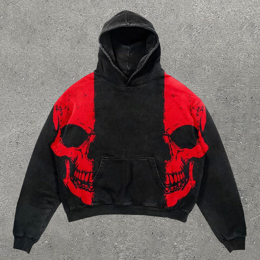 Skull Print Long Sleeve Hoodie