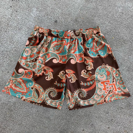 Fashionable retro cashew flower print casual shorts