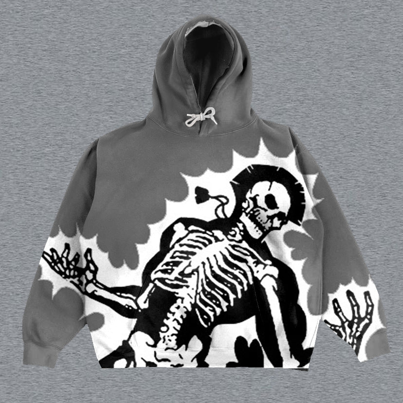 Skull Print Long Sleeve Hoodie