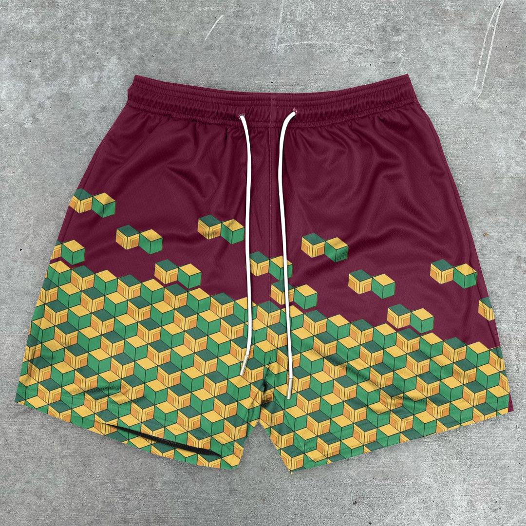 Contrasting retro character plaid shorts