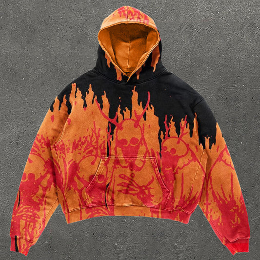 Flame Print Long Sleeve Hoodie