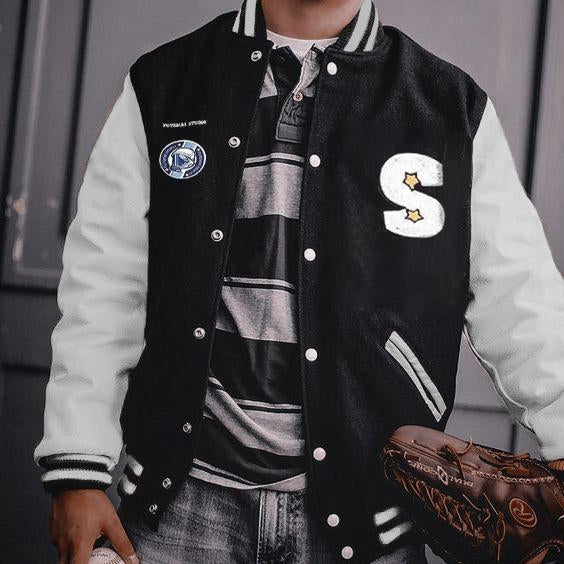 Casual Print Panel Baseball Jacket