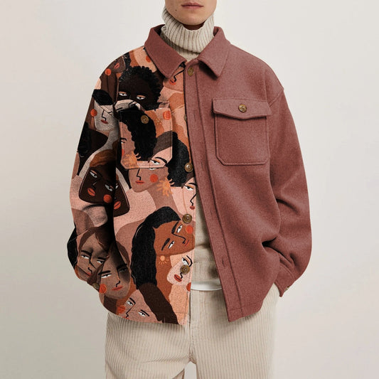 Fashion stitching print contrast lapel jacket