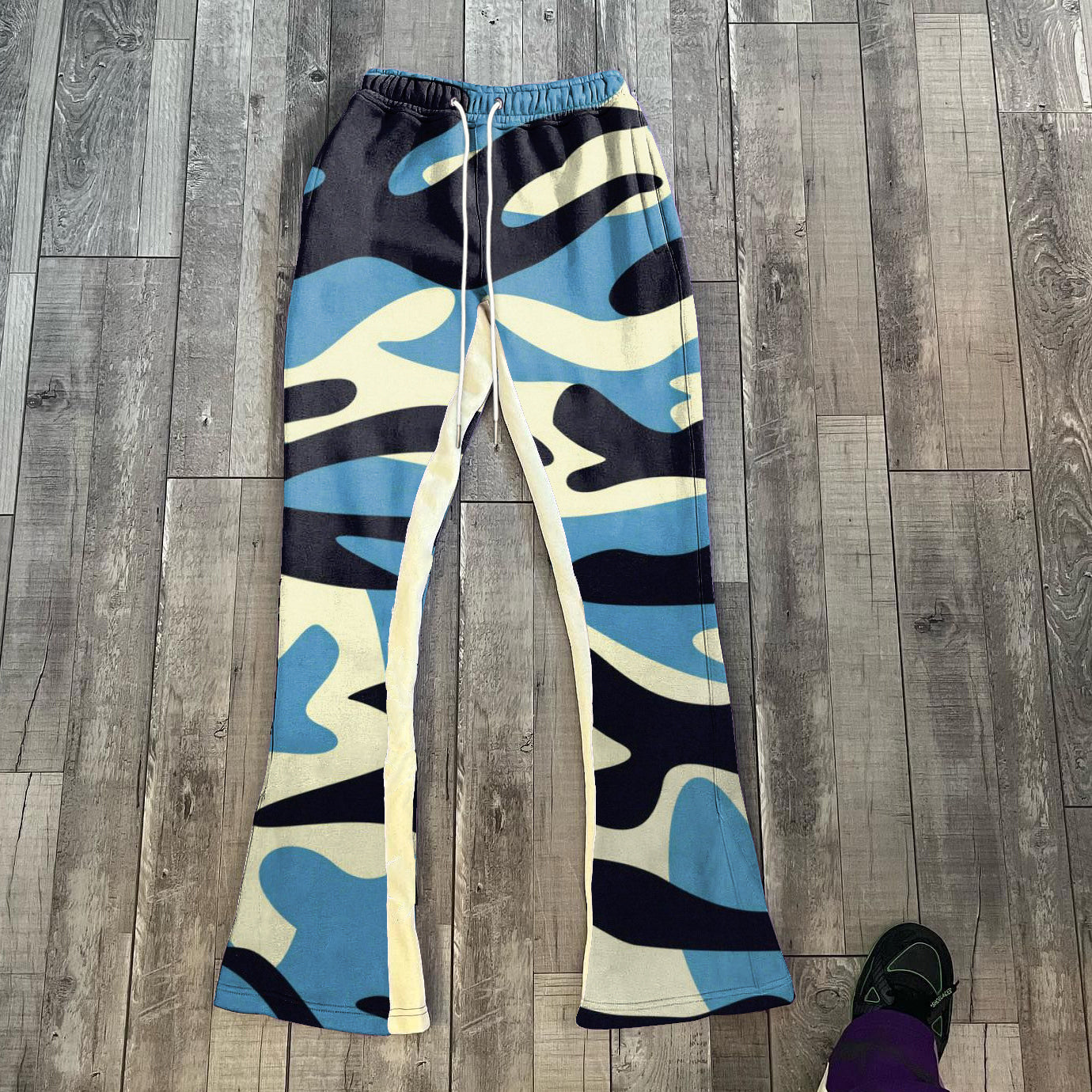 Street style retro camouflage print flared trousers