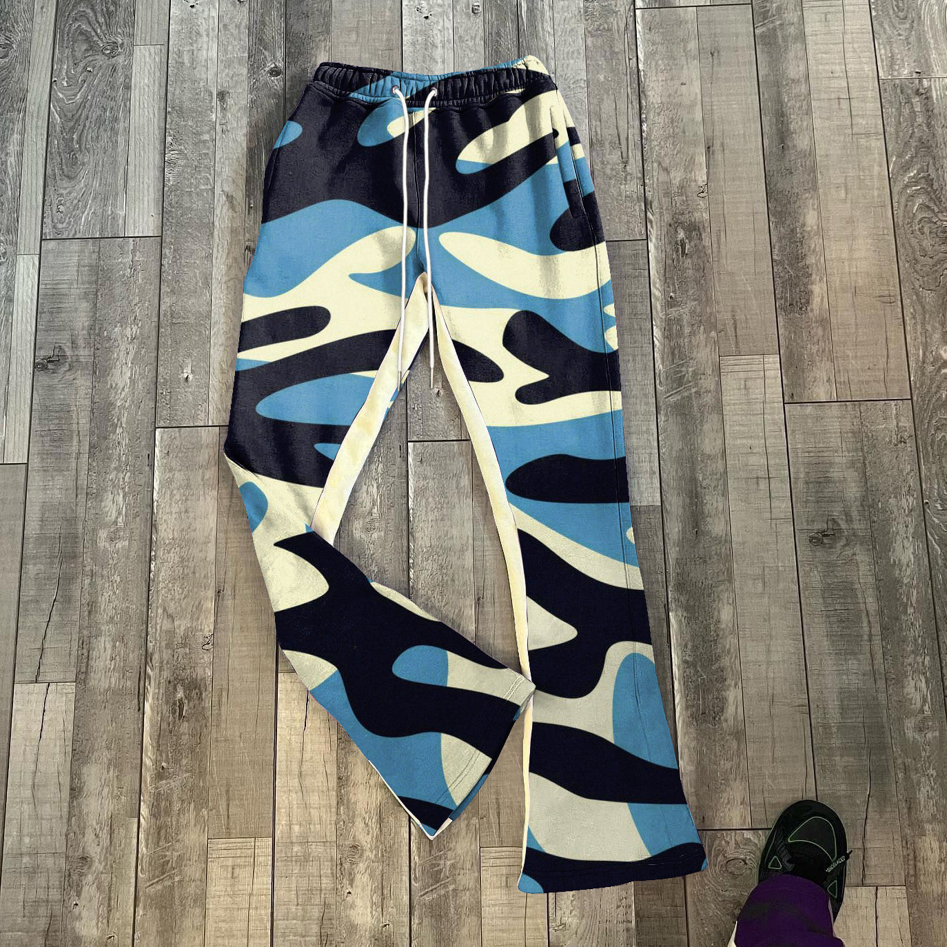 Street style retro camouflage print flared trousers