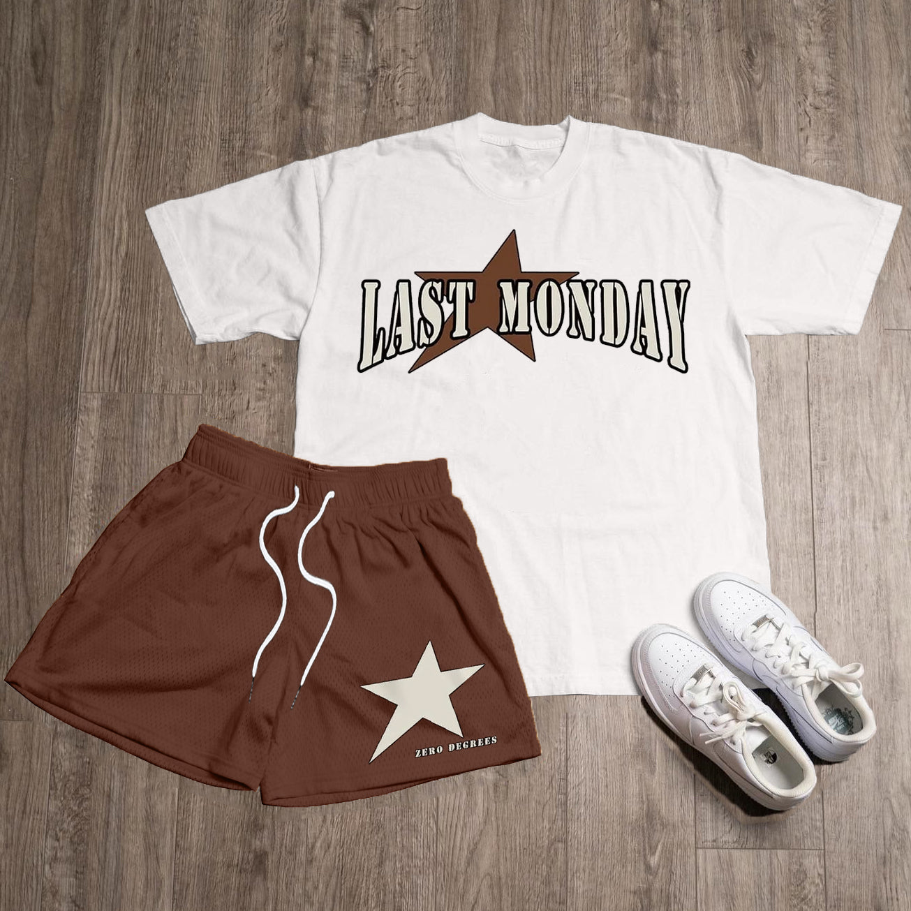 Last Monday Print T-Shirt Shorts Two-Piece Set