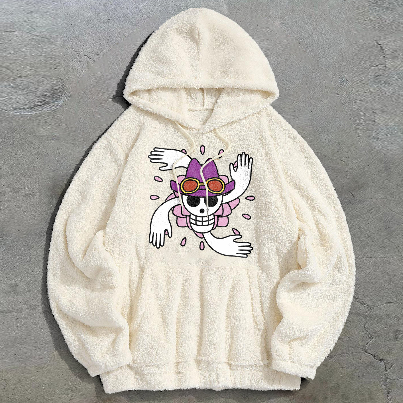 Trendy retro print One Piece plush hoodie