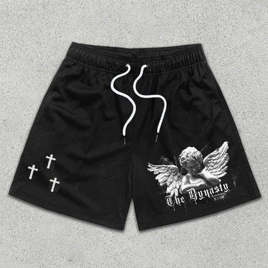 Cupid Graphic Print Elastic Shorts