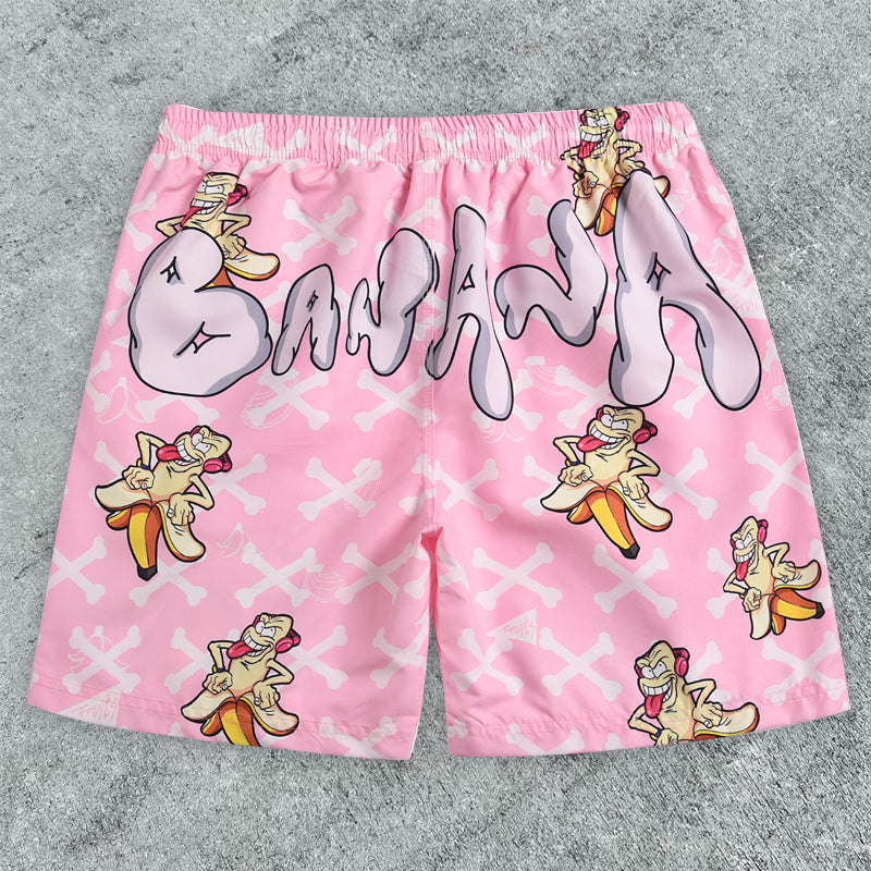 Hip Hop Graffiti Cartoon Print Board Shorts