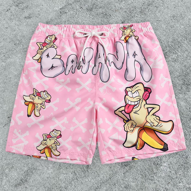 Hip Hop Graffiti Cartoon Print Board Shorts