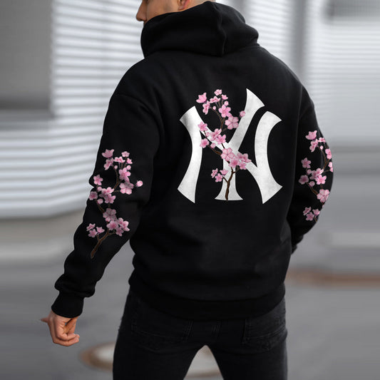 Trendy Sakura Vintage Print Long Sleeve Hoodie