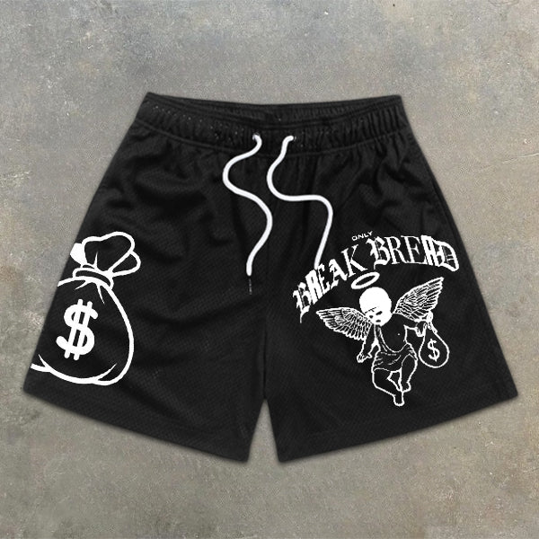 Money Angel Slogan Graphic Print Elastic Shorts