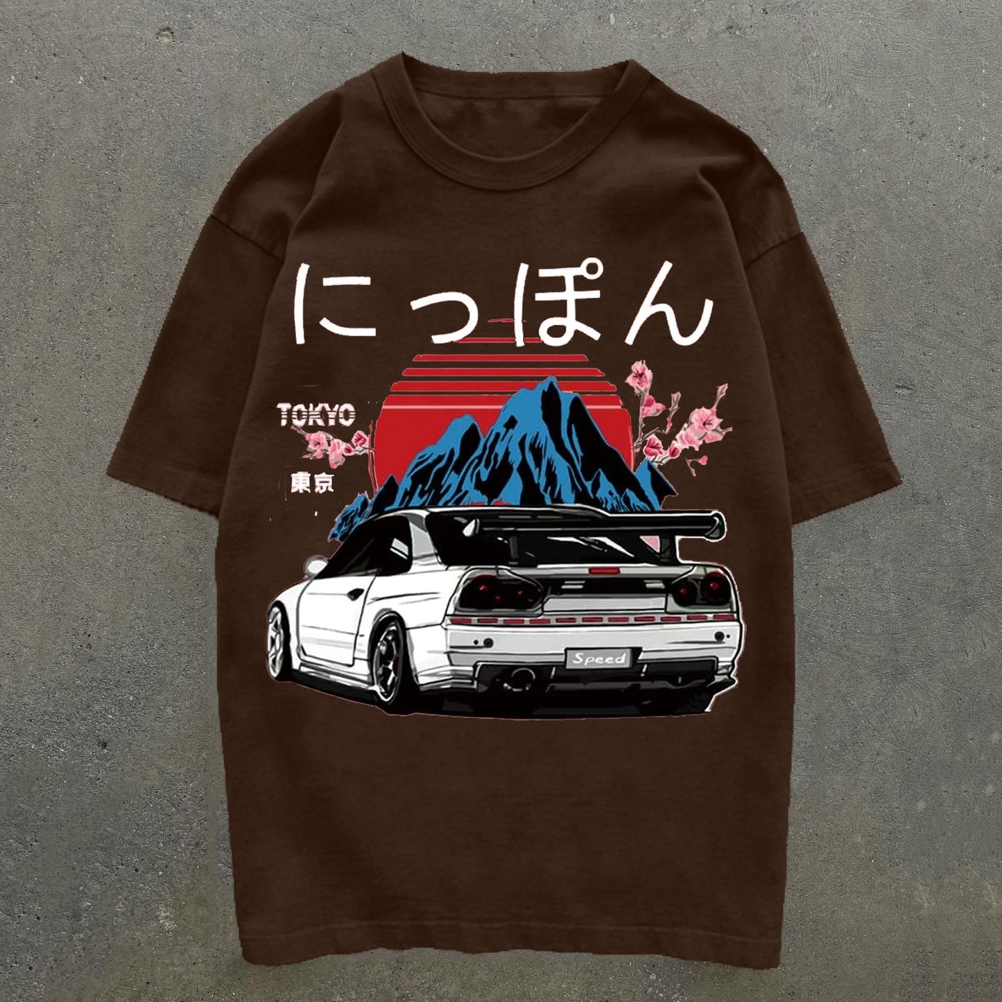 Japanese & Car Print Short Sleeve T-Shirt