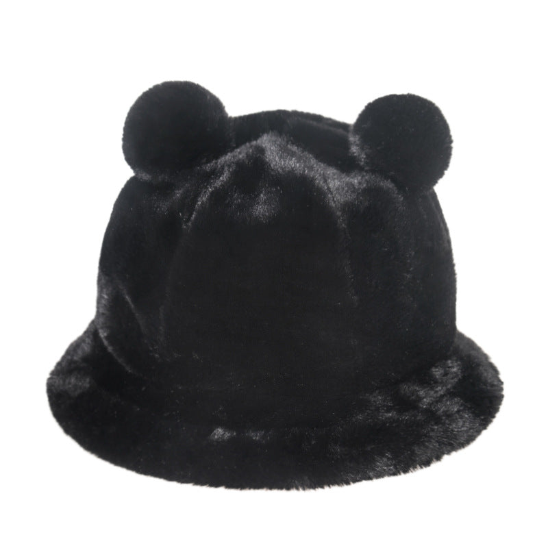 Leopard print bear ears ball plush fisherman hat warm and thicks