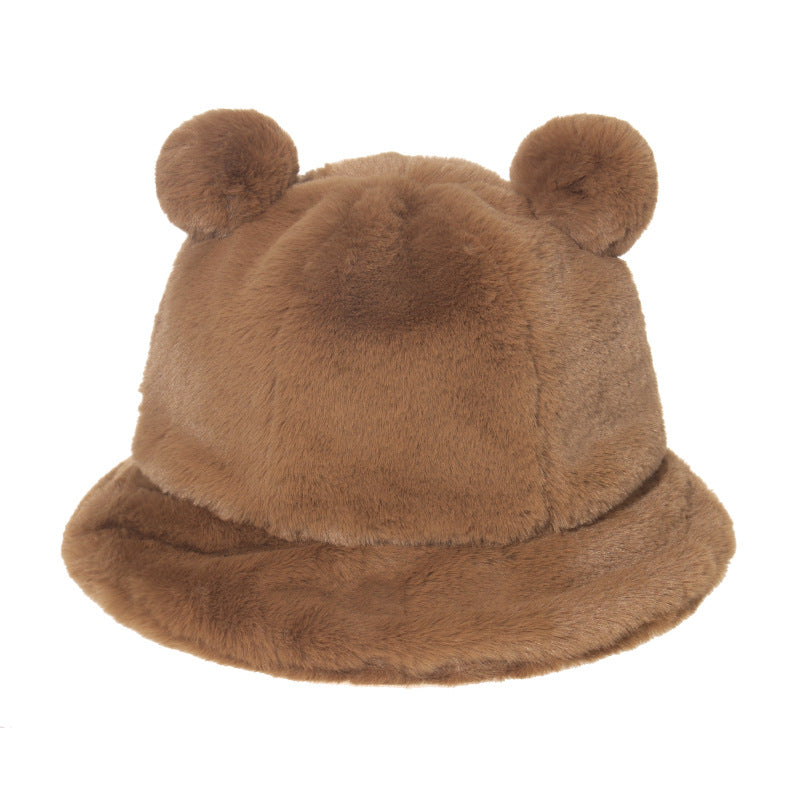 Leopard print bear ears ball plush fisherman hat warm and thicks