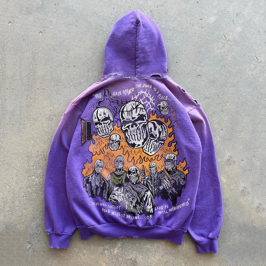 Skull Print Long Sleeve Hoodie