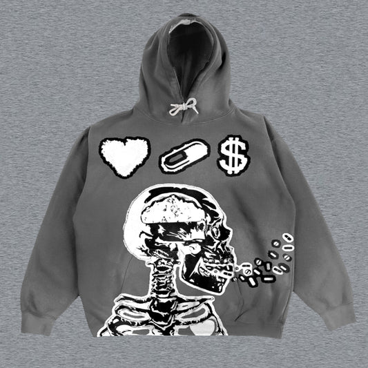 Skull Print Long Sleeve Hoodie