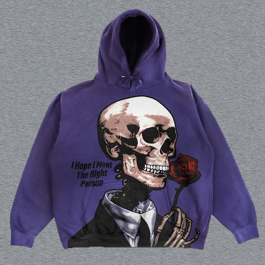 Skull Print Long Sleeve Hoodie