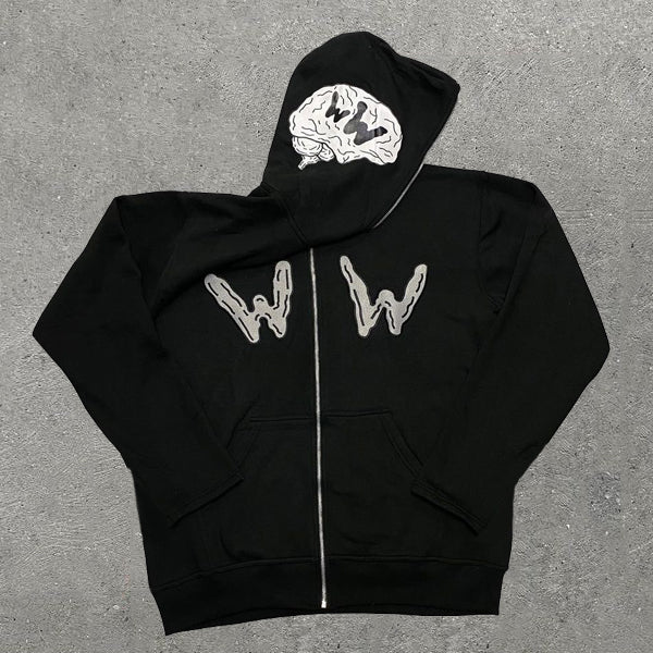 Personality Brain Wise Worries Print Full-Zip Hoodie