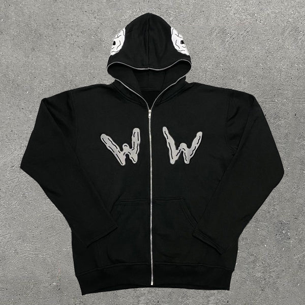 Personality Brain Wise Worries Print Full-Zip Hoodie