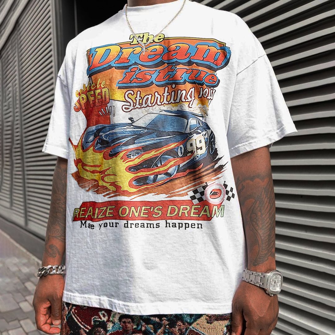 Street Style Personalized Racing Print Vintage T-Shirt