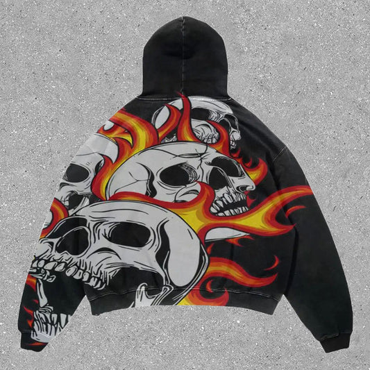 Trendy Personalized Skull Vintage Print Hoodie