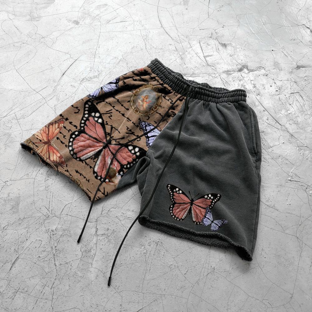 Street print stitching butterfly shorts