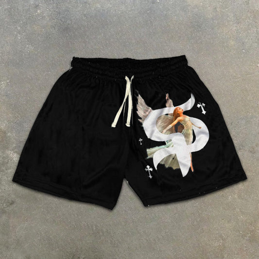 Angel Graphic Print Elastic Shorts