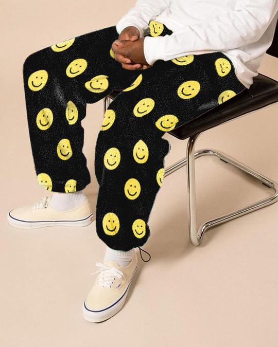 Casual smiley printed fleece trousers