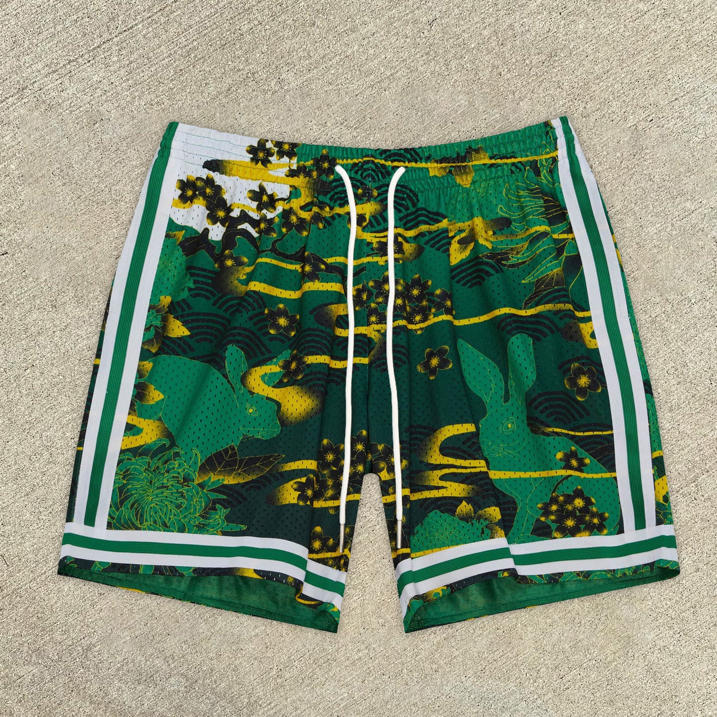 street art print mesh shorts