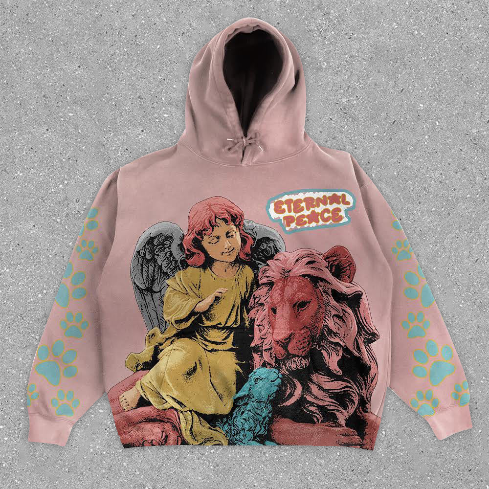 Fashion Vintage Angel Print Long Sleeve Hoodie